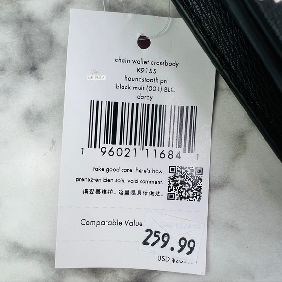 Kate Spade Darcy Houndstooth Chain Wallet Crossbody Clutch In Black Multi - Picture 8 of 8